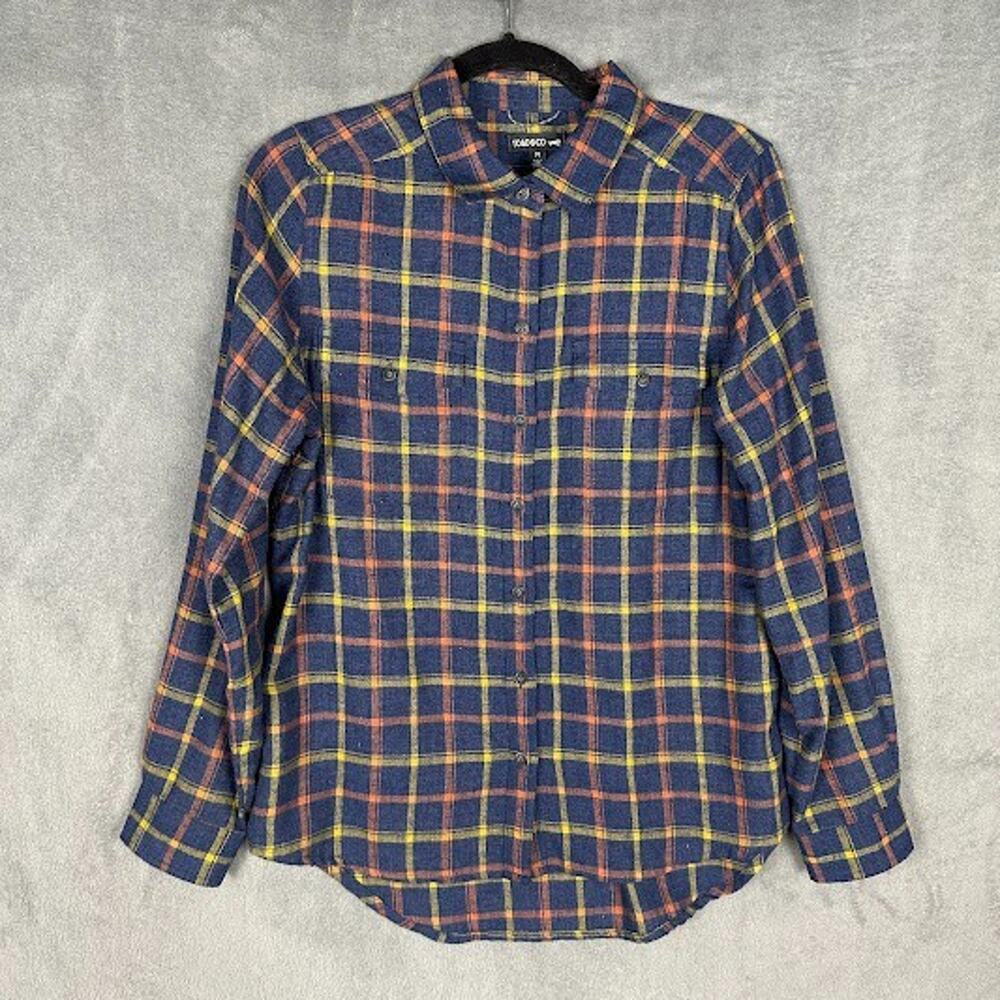 Toad And Co Flannel Shirt Mens Medium Navy Plaid Button Down Outdoor Hiking